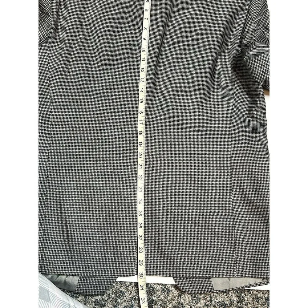 Alan Flusser Mens 42 S Blazer‎ Gray Houndstooth Silk/ Wool Blend Sport Coat